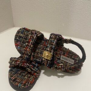 Steve Madden Colorful Tweed Sandals with Gold Buckle